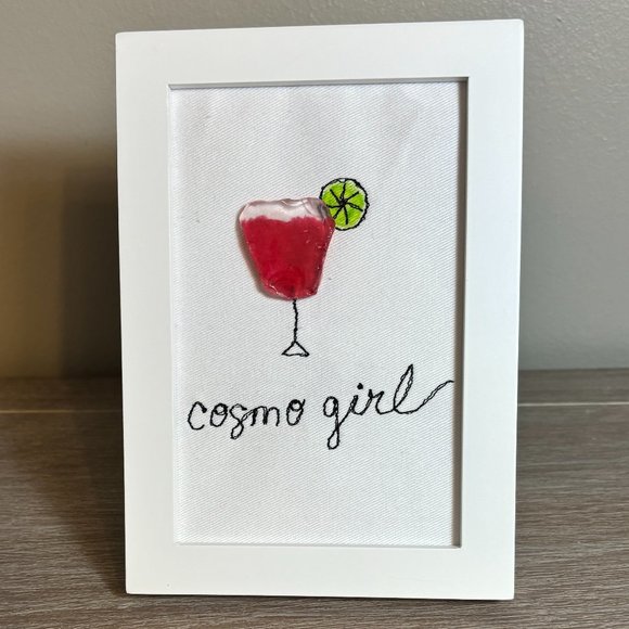 Cosmo Girl Embroidered Art with Sea Glass - Picture 1 of 4